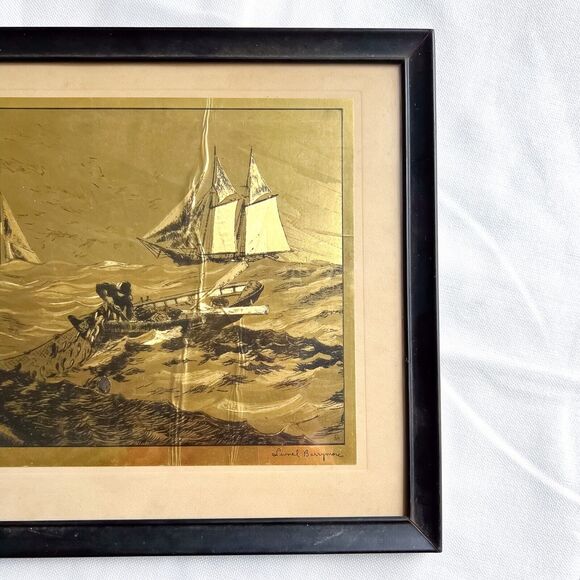 “NANTUCKET” Gold Foil Etching by Lionel Barrymore Black Frame Ready to Hang - Picture 2 of 10